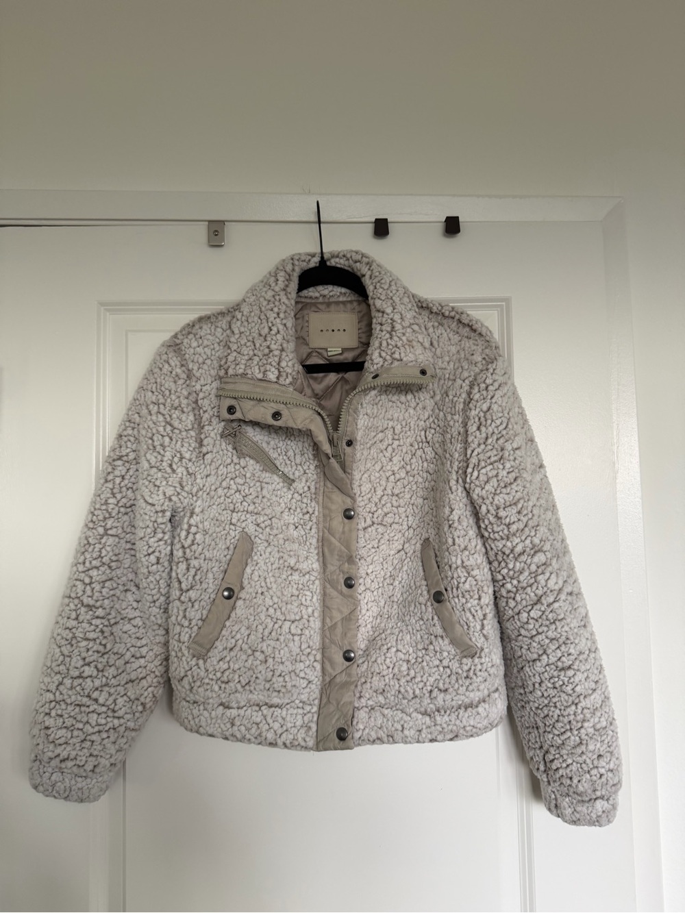 Plush Sherpa Teddy Jacket - Light Gray Women's Fleece Coat